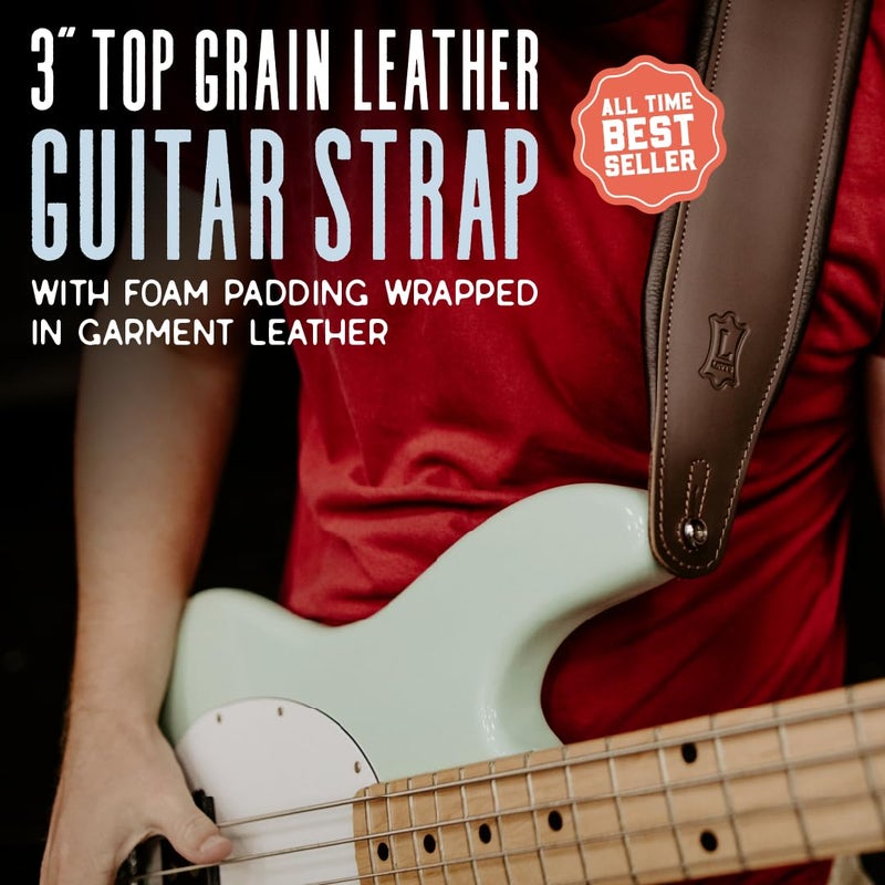 Levy's Leathers 3" Wide Amped Leather Series Guitar Strap with Foam Padding and Garment Leather Backing; Brown and Cream (M26PD-BRN_CRM) - Image 2